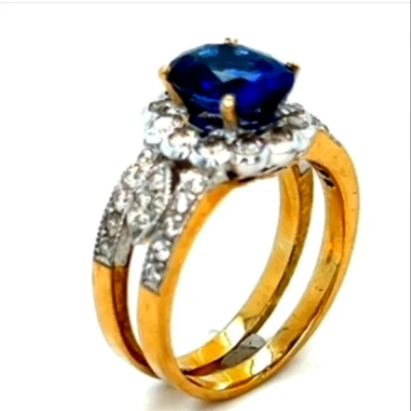 18K Sapphire Diamond Lady Diana Engagement Wedding Ring From Our BridalRegistry - Picture 2 of 5